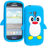 Силиконов гръб ТПУ 3D пингвин за Samsung Galaxy S3 mini I8190 син